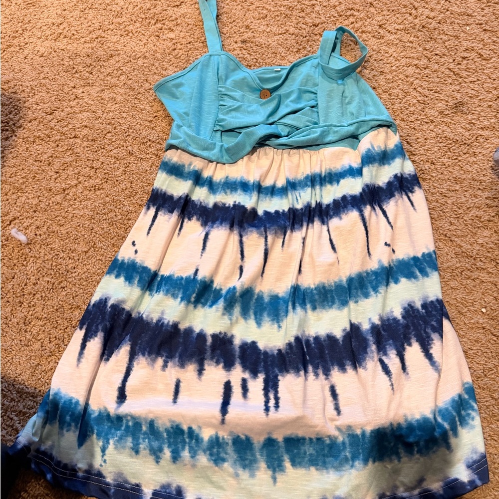 Blue and White Tie-Dye Kids Dress